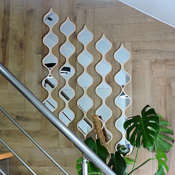 Plywood Frame Water Drop Mirror, Mirrored Acrylic Decor