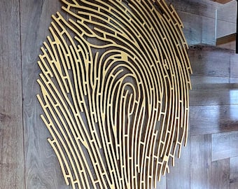 Gold fingerprint wall decor, decorative wall panel, abstract wall sculpture, carved wood hanging wall panel, office wall decor, gift for her
