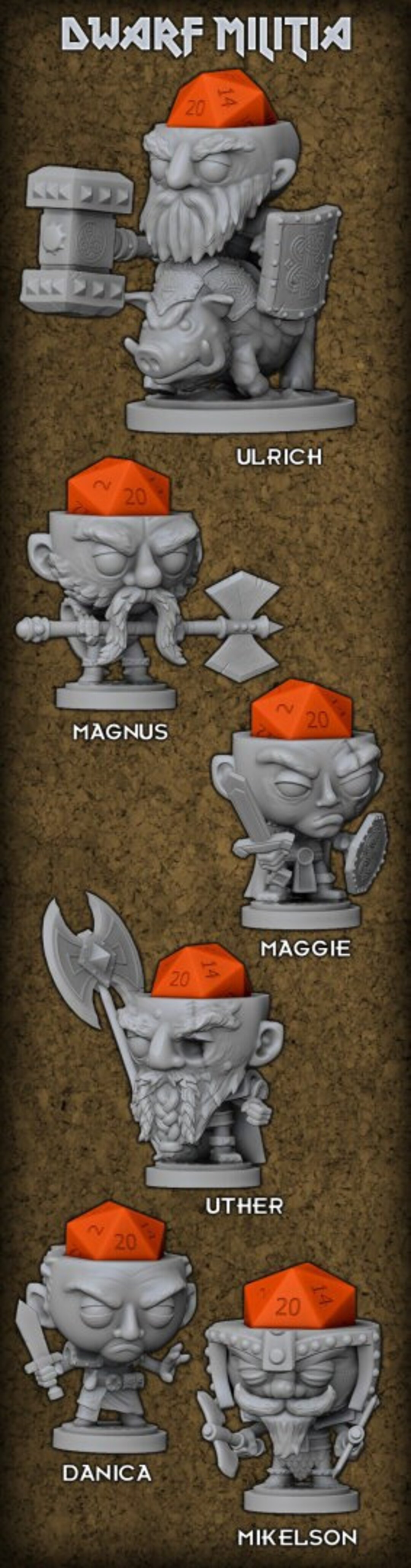 Dice Head 3D Printed Miniature Cast N Play D4 D6 D8 D10 Etsy