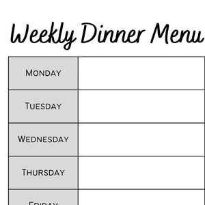 Weekly Dinner Menu Planner Printable – Minimalist Meal Planning | Instant Digital Download (PDF, JPG, PNG)
