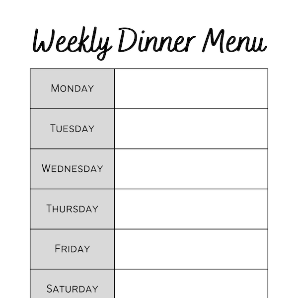 Weekly Dinner Menu Planner, Undated, Weekly Meal Planning, Minimalist, Cute, Weekly Food Planner, Weekly Menu, Instant Download, Printable