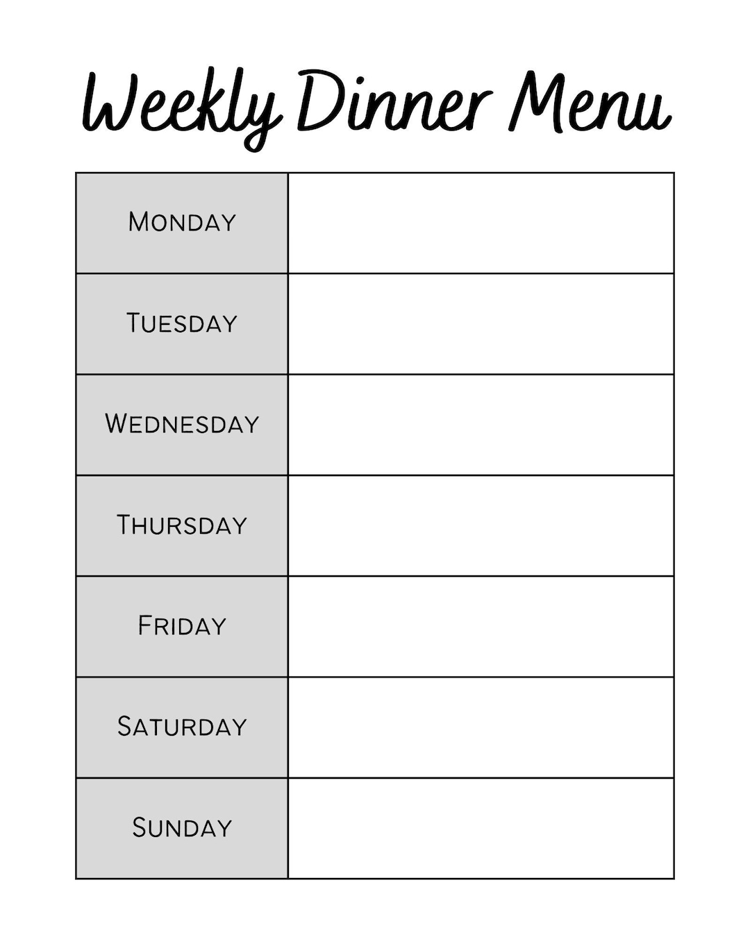 Weekly Dinner Menu Planner Undated Weekly Meal Planning Minimalist Weekly Dinner Menu Planner Undated Weekly Meal Planning Minimalist