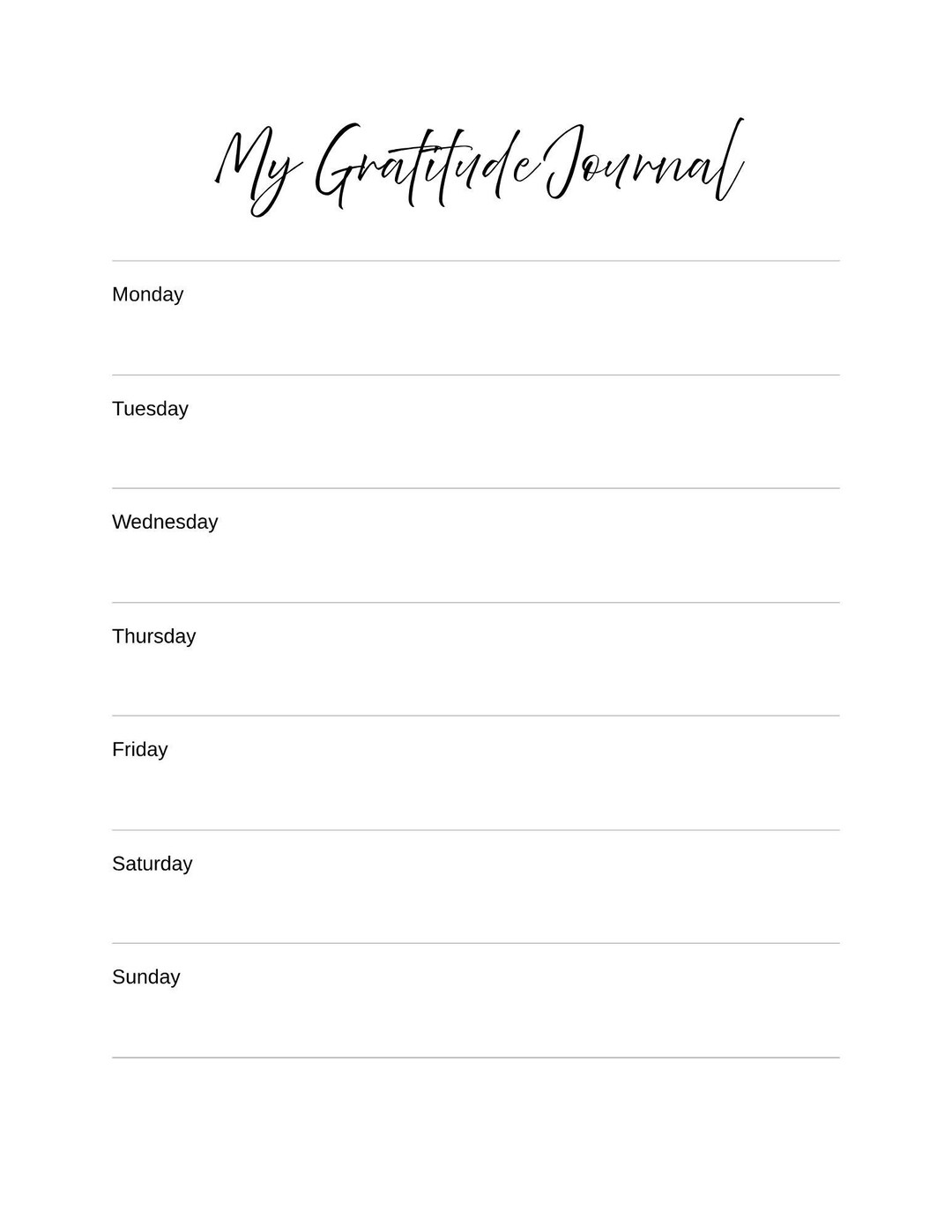 Daily Gratitude Journal Printable | Minimalist Worksheet (instant ...