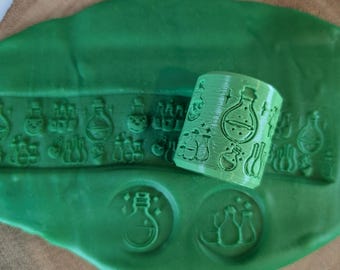 Potion Bottles Pattern Mini Roller, Playdough Roller, Clay Roller, Halloween Roller, Texture Roller, Playdough, Eco Friendly