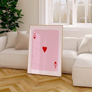Impression tendance as de coeur / impression as, impression porte-bonheur, affiche de carte à jouer, art mural rétro tendance, impression rose et rouge, art mural imprimable