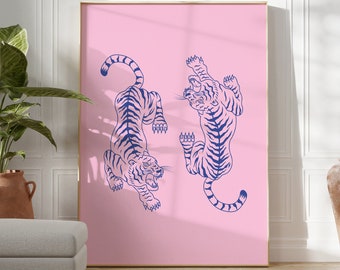 Pink Tiger Print, Pink Tiger Poster, Dorm Wall Art, Maximalist Wall Art (Digital Download)