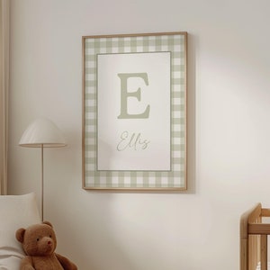 Gingham-muurafdruk // gepersonaliseerde muurkunst, saliegroene kinderkamerafdruk, gepersonaliseerde kinderdagverblijfposter, saliegroene muurkunst, AFDRUKBARE WALLKUNST