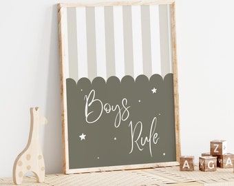 Boys Rule Print, Neutral Boys Nursery, Playroom Wall Art (Digital Download)