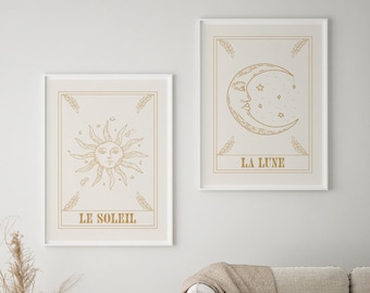 The Sun and Moon Tarot Card Prints, Celestial Astrology Poster (Printable Wall Art)