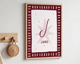 Personalised Kids Name Print, Custom Name Burgundy Playroom Wall Art, Girls Room Prints, Personalised Girls Wall Art (Digital Download)