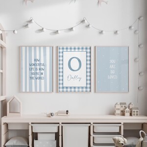 How Wonderful Life Is Print Set Of 3, nursery wall art, personalised name print, blue nursery prints, boys room prints (Digital Download)