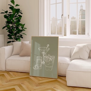 Cocktailprint / saliegroene muurkunst, afdrukbare cocktailposters, barafdruk, barwagenaccessoires, barwagenkunst AFDRUKBARE WALLART