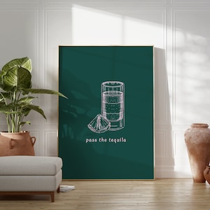 Pass The Tequila Print / Tequila Print, Getränke Print, Bar Print, Bar Zubehör, Barwagen Kunst, Shots Poster, Shots Print DRUCKBARE WAND KUNST