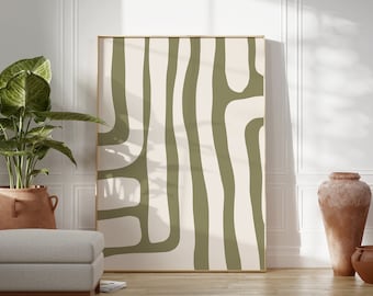 Olive Green Abstract Art Print, Modern Minimalist Decor (Digital Download)