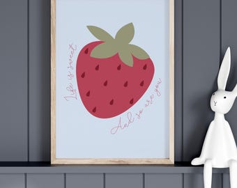 Strawberry Nursery Print, Strawberry Prints, Girls Room Wall Art (Digital Download)