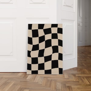 Impression damier beige neutre / art mural en damier, art mural tendance, art mural beige et noir, décor en damier, art mural imprimable