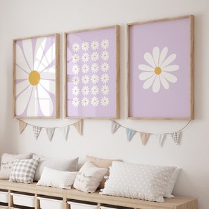 Daisy Print Set Of 3 / daisy wall art, nursery print, lilac prints, set of 3 lilac prints, lilac wall art, girls room art PRINTABLE WALL ART