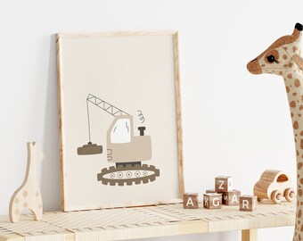 Stampa di veicoli da costruzione, stampe per camerette dei ragazzi, poster di gru, arte murale neutra per la cameretta dei bambini (download digitale)