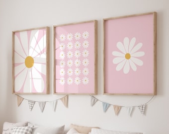 Daisy Print Set Of 3 / daisy wall art, nursery print, flower print, set of 3 pink prints, pink wall art, girls room decor PRINTABLE WALL ART