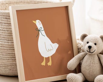 Goose Nursery Print, Cute Duck Wall Art, Playroom Prints (Digital Download)