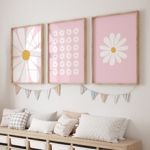 Daisy Print Set Of 3 / daisy wall art, nursery print, flower print, set of 3 pink prints, pink wall art, girls room decor PRINTABLE WALL ART