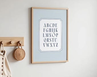 Blue Alphabet Nursery Print, Educational Wall Art, Whimsical Boys Room Prints, Boys Nursery Wall Art (Digital Download)