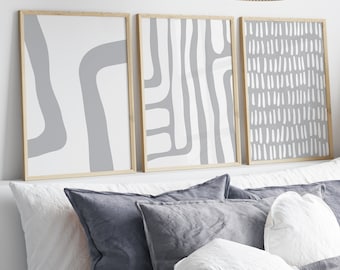 Grey Gallery Wall Set, Set Of 3 Light Grey Prints, Modern Wall Art, Grey Prints, Abstract Prints (Digital Download)