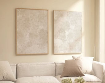 Minimalist Beige Abstract Set of 2, Neutral Japandi Wall Art (Digital Download)