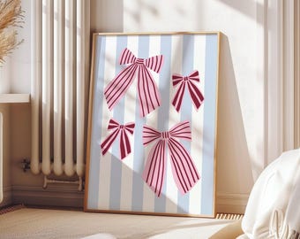 Pink Bow Print, Coquette Wall Art, Girls Room Prints (Digital Download)
