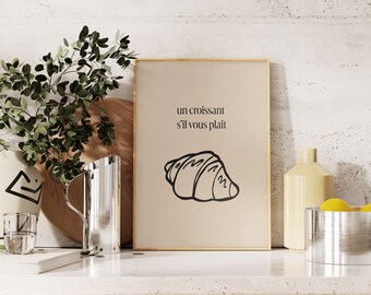 Croissant Print, French Kitchen Wall Art, Croissant Wall Art, Neutral Prints (Digital Download)
