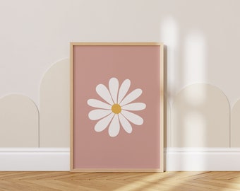 Daisy Flower Print, Dusty Pink Wall Art (Digital Download)