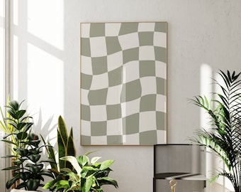 Impresión de cuadros verde salvia, arte de pared de tablero de ajedrez, arte de pared moderno, arte de pared verde salvia, impresión verde salvia, decoración de habitación de tablero de ajedrez (descarga digital)