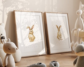 Bunny Nursery Print Set, Vintage Style Wall Art, Vintage Nursery Prints (Digital Download)