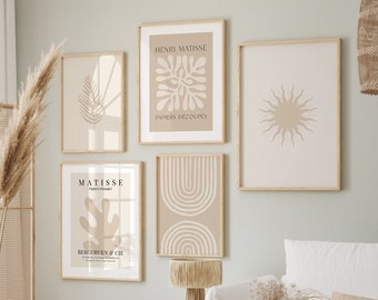 Beige Gallery Wall Art Set of 5, Boho Matisse Prints (Digital Download)