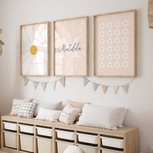 Daisy Nursery Print Set, Personalised Girls Room Prints, Daisy Wall Art (Digital Download)
