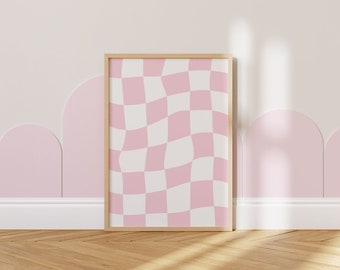 Pink Checkered Wavy Print, Retro Wall Art (Digital Download)