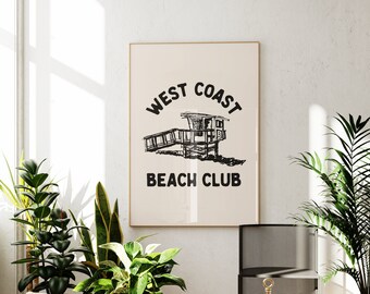 West Coast Beach Club Print, Trendy Coastal Wall Art (Digital Download)