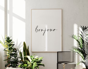 Bonjour French Quote Print, Minimalist Wall Art (Digital Download)