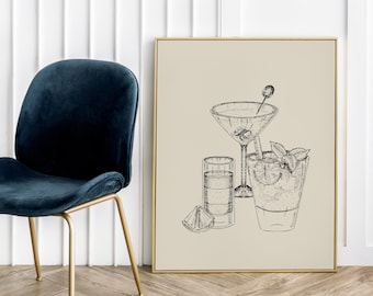 Cocktail Print, cocktail wall art, printable cocktail posters, bar print, bar cart accessories, bar print, bar cart art (Digital Download)