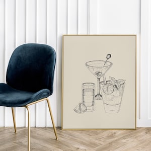 Cocktail Print // Cocktail Wandbild, Cocktail Poster zum Ausdrucken, Bar Print, Barwagen Zubehör, Bar Print, Barwagen Kunst DRUCKBARE WAND KUNST