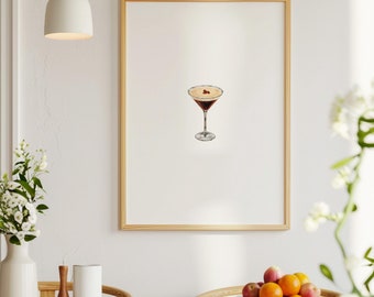 Aquarelprint espresso martini, decor barwagen, cocktailposters (digitale download)