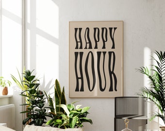 Happy Hour Print / cocktail print, drinks print, bar print, bar accessories, kitchen print, bar cart art, alcohol poster, PRINTABLE WALL ART