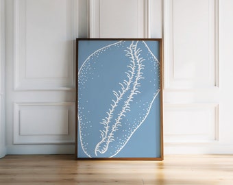 Seashell Art Print, Trendy Coastal Wall Art, Blue Shell Prints (Digital Download)