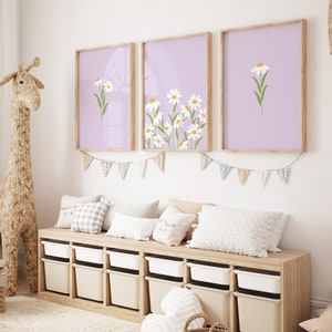 Daisy Print Set Of 3 / daisy wall art, nursery print, lilac prints, set of 3 lilac prints, lilac wall art, girls room art PRINTABLE WALL ART