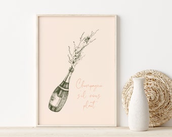 Champagne S'il Vous Plait Print, Bar Cart Wall Art (Digital Download)