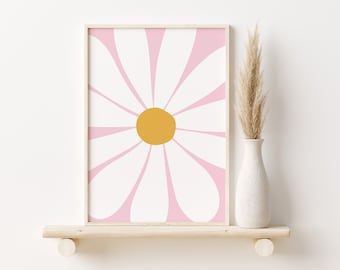 Daisy Print // daisy wall art, nursery print, boho floral print, flower print, pink aesthetic, girls room decor (Digital Download)