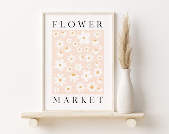 Flower Market Print, Floral Prints, Pink Daisy Wall Art (Digital Download)