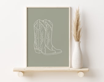 Cowboy Boots Print, Western Wall Art, Cowgirl Boots Poster, Sage Green Printable (Digital Download)