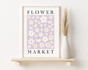 Daisy Flower Market Print, Lilac Boho Wall Art (Digital Download)