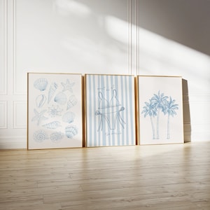 Juego de 3 impresiones costeras // Estética costera de moda, impresiones de playa, arte de pared costero, impresión de conchas marinas, encuéntrame en la playa, ARTE DE PARED IMPRIMIBLE